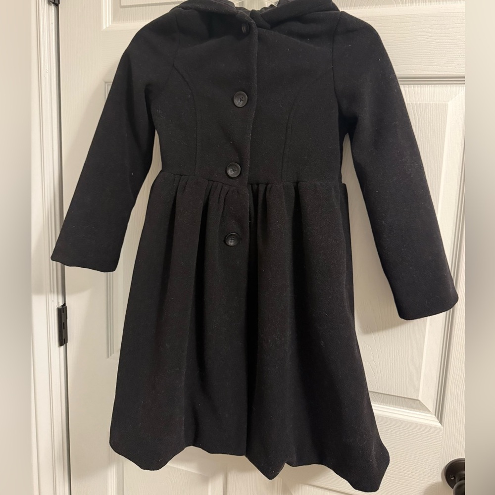 Girls Copper Key Black Hooded Lined Pea Coat 10/12